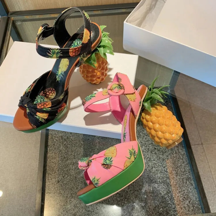 Pineapple Platform Sandals - Floral Fawna