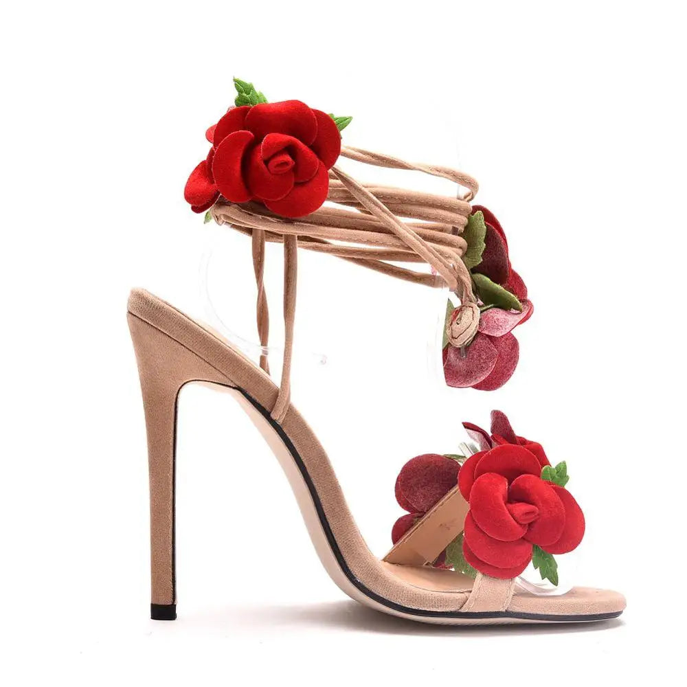 Rose Lace Up Stilettos