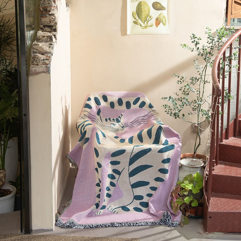 Pink Tabby Cat Throw - Floral Fawna