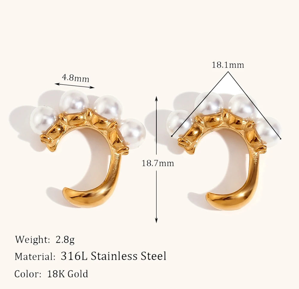 18K Gold Plated Pearl Ear Clips - Floral Fawna