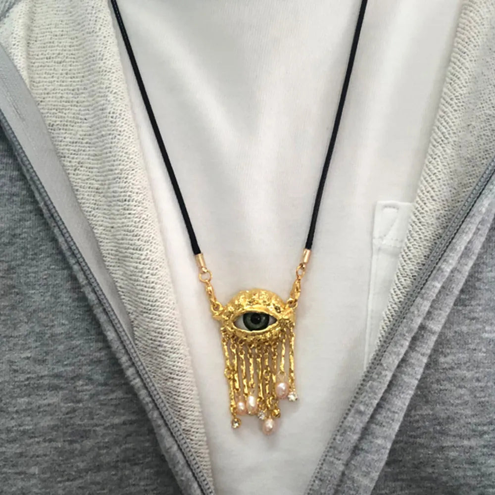 Statement Gold Eye Tassel Necklace