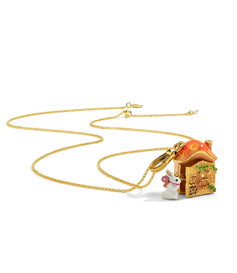 Rabbit &amp; Mushroom House Necklace - Floral Fawna