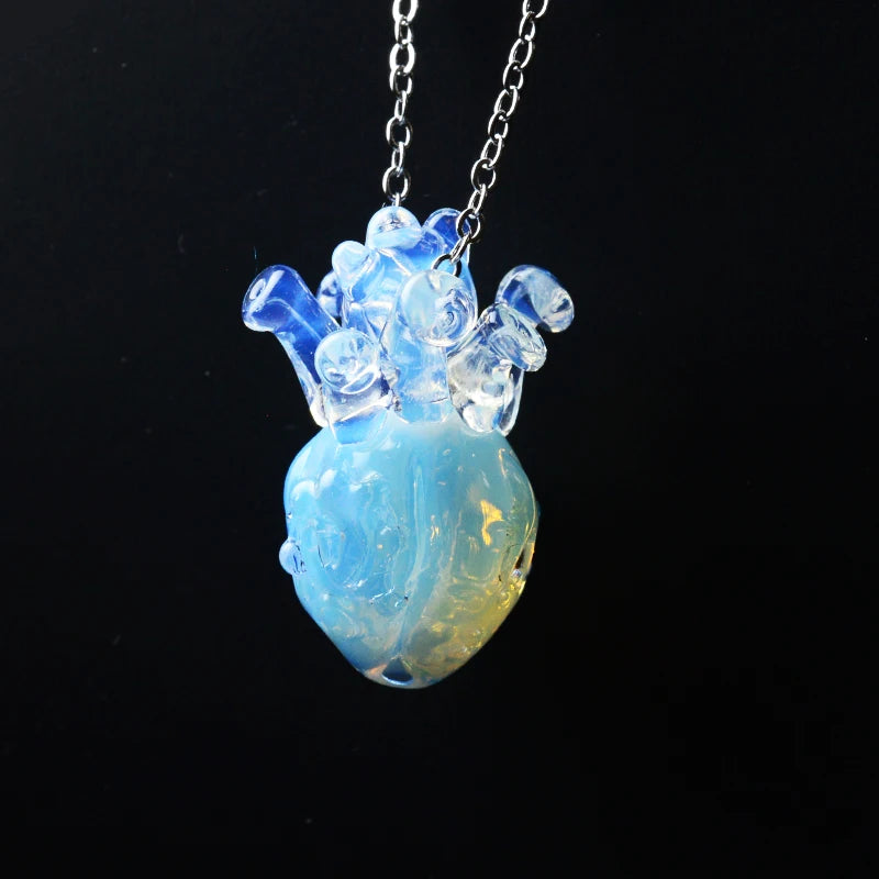 Glass Anatomical Heart Necklace - Floral Fawna