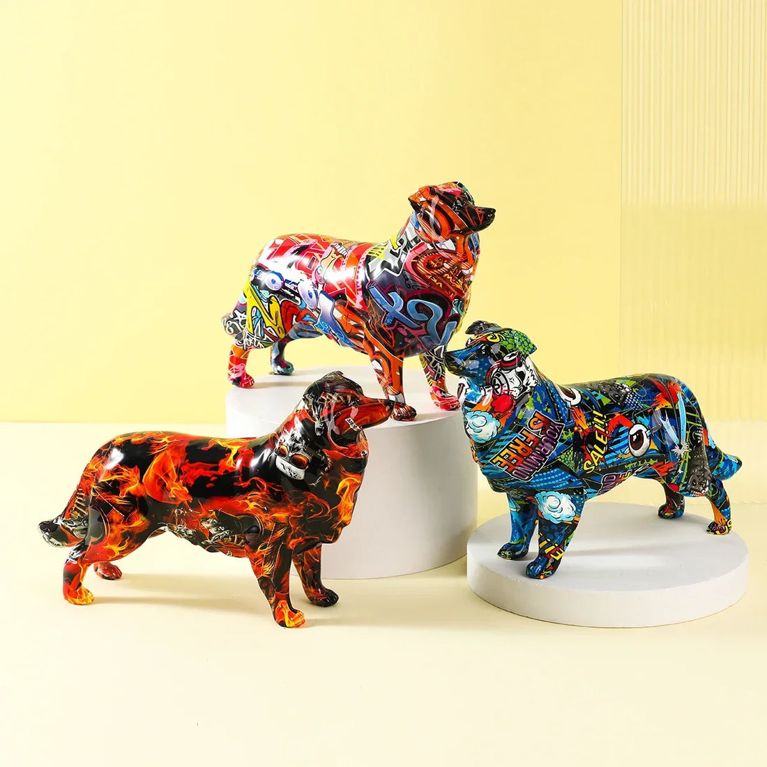 Abstract Border Collie Sculpture - Floral Fawna
