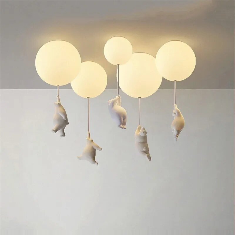 Polar Bear With Balloon Ceiling Light - Floral Fawna