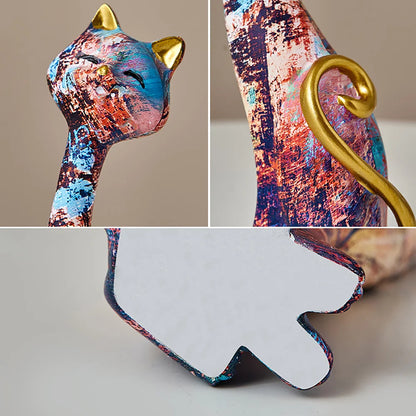 2 Pcs Oil Painted Cat Sculptures - Floral Fawna