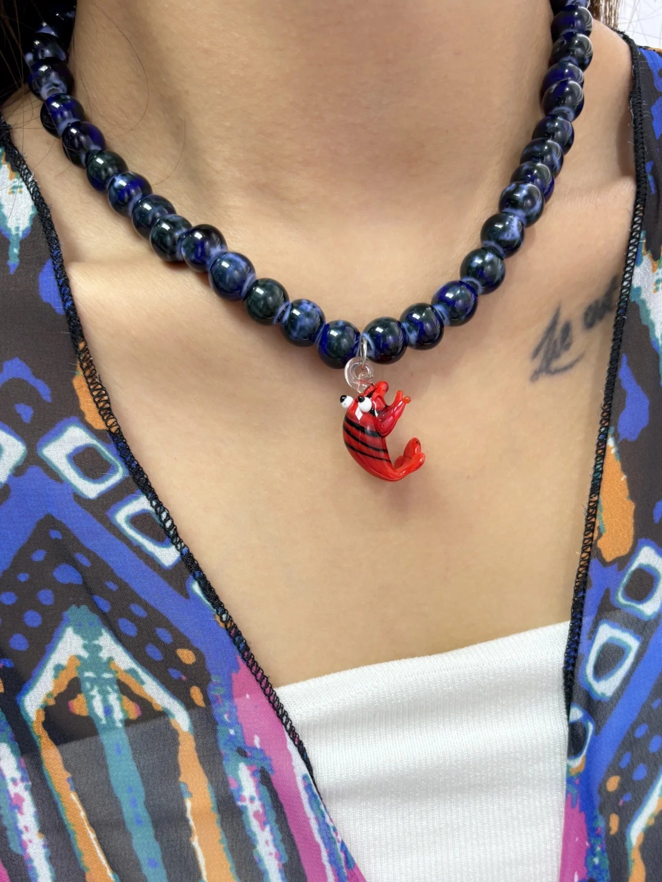 Glass Pendant Beaded Necklace - Floral Fawna