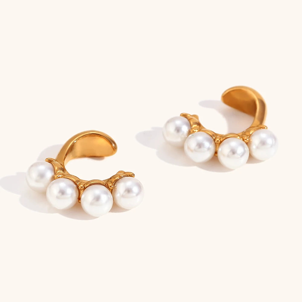 18K Gold Plated Pearl Ear Clips - Floral Fawna
