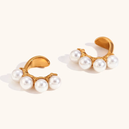 18K Gold Plated Pearl Ear Clips - Floral Fawna