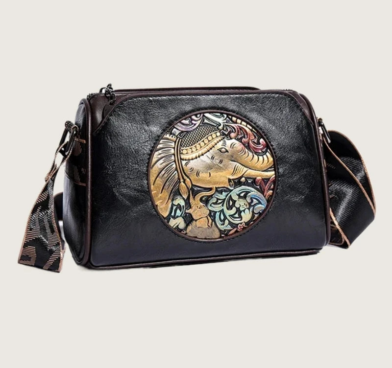 Elephant Embossed Messenger Bag - Floral Fawna
