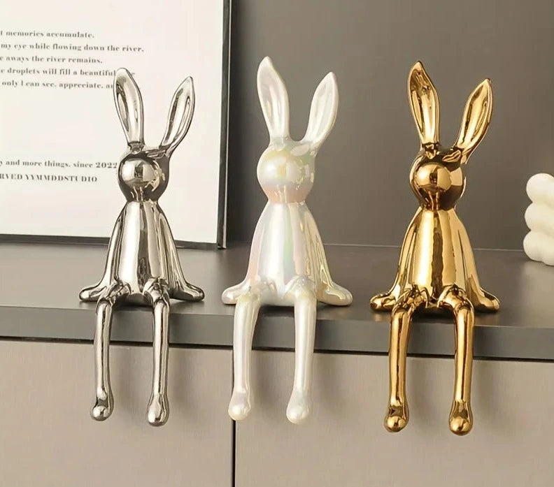 Metallic Sitting Rabbit Ornament - Floral Fawna