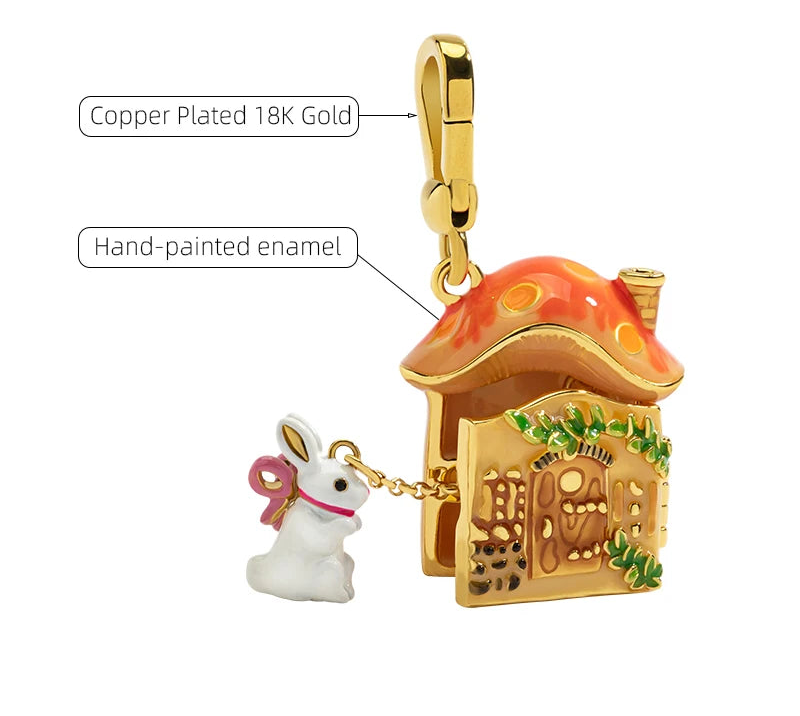 Rabbit &amp; Mushroom House Necklace - Floral Fawna