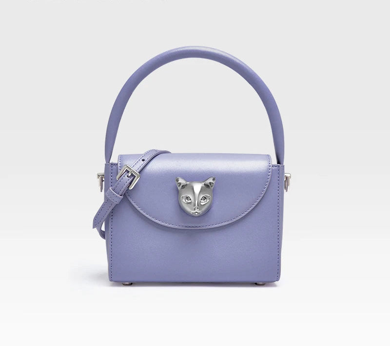 Leather Cat Face Handbag - Floral Fawna