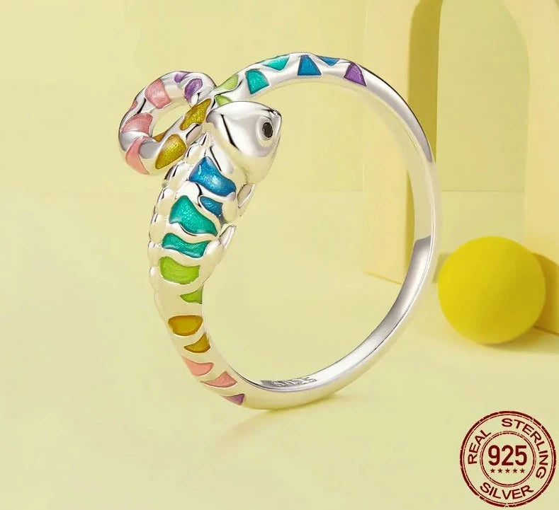 Sterling Silver Chameleon Ring - Floral Fawna