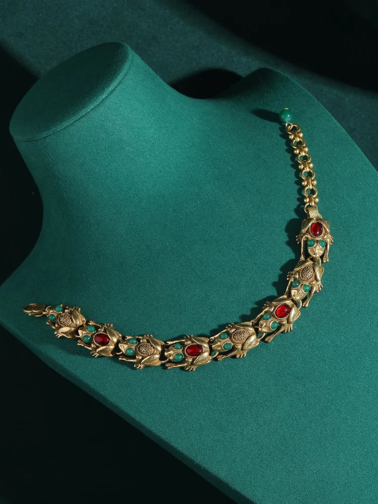 18K Gold Frog Plated Bracelet - Floral Fawna