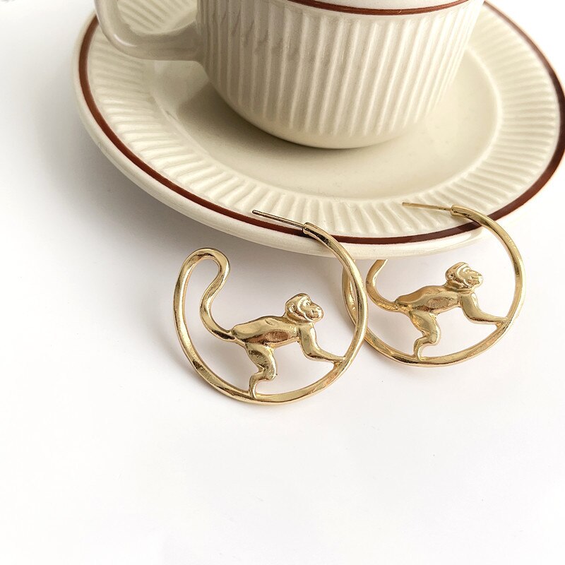 Gold Monkey Hoop Earrings - Floral Fawna