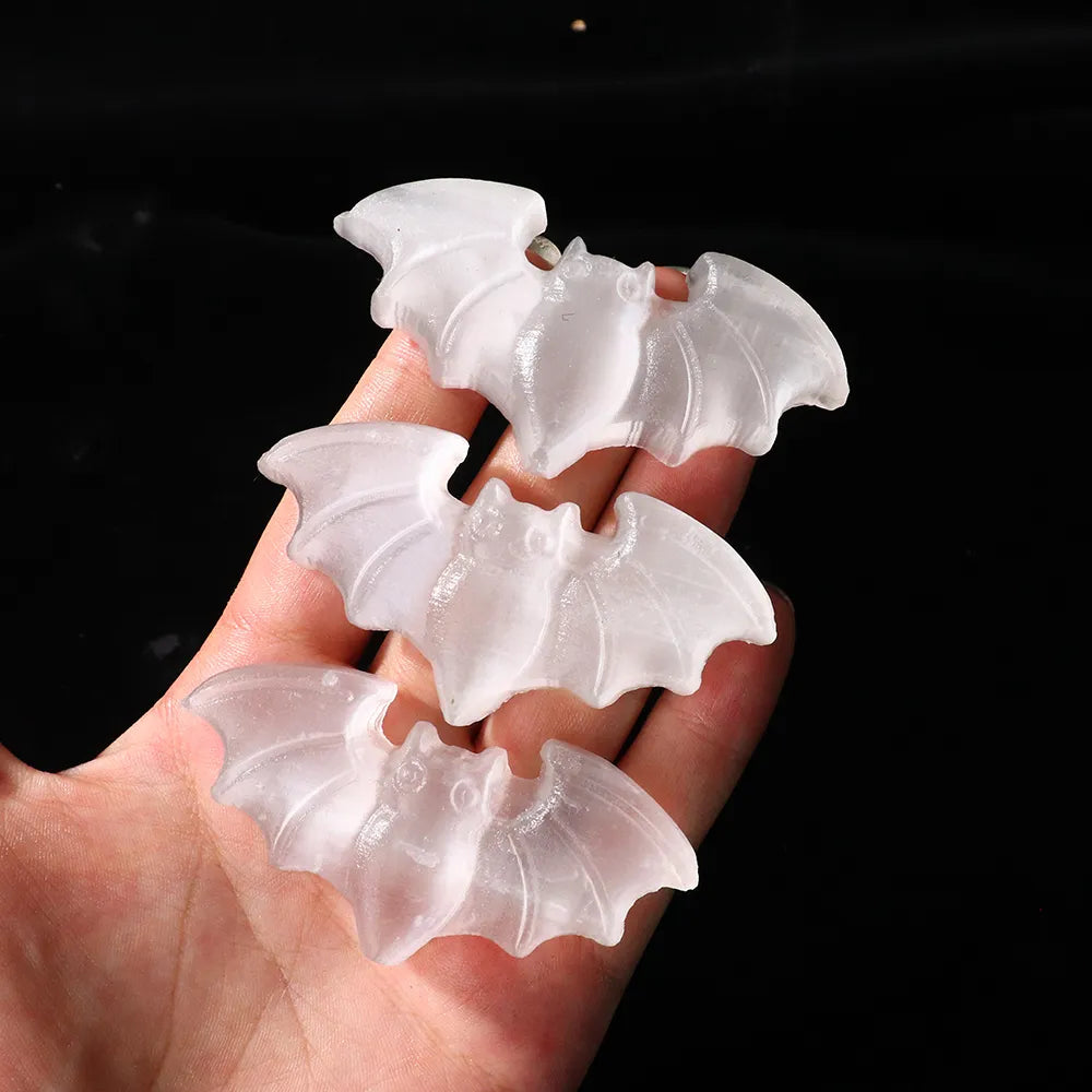 Selenite Bat Crystal - Floral Fawna