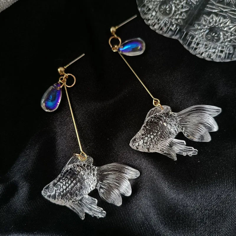 Transparent Goldfish Dangle Earrings - Floral Fawna