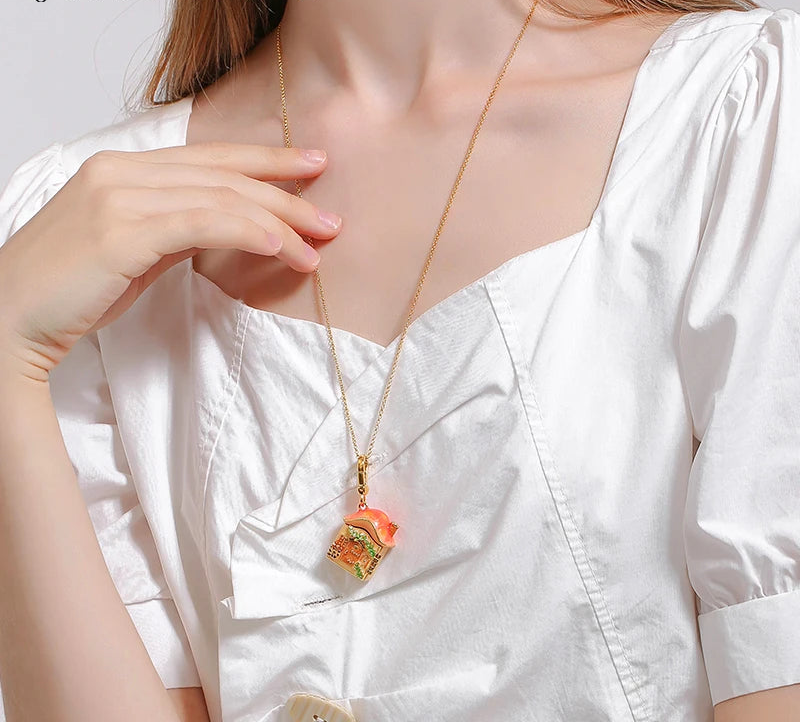 Rabbit &amp; Mushroom House Necklace - Floral Fawna