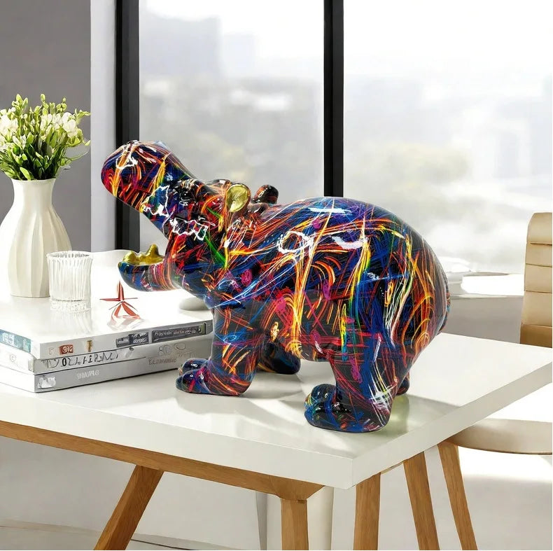 Abstract Hippo Sculpture - Floral Fawna