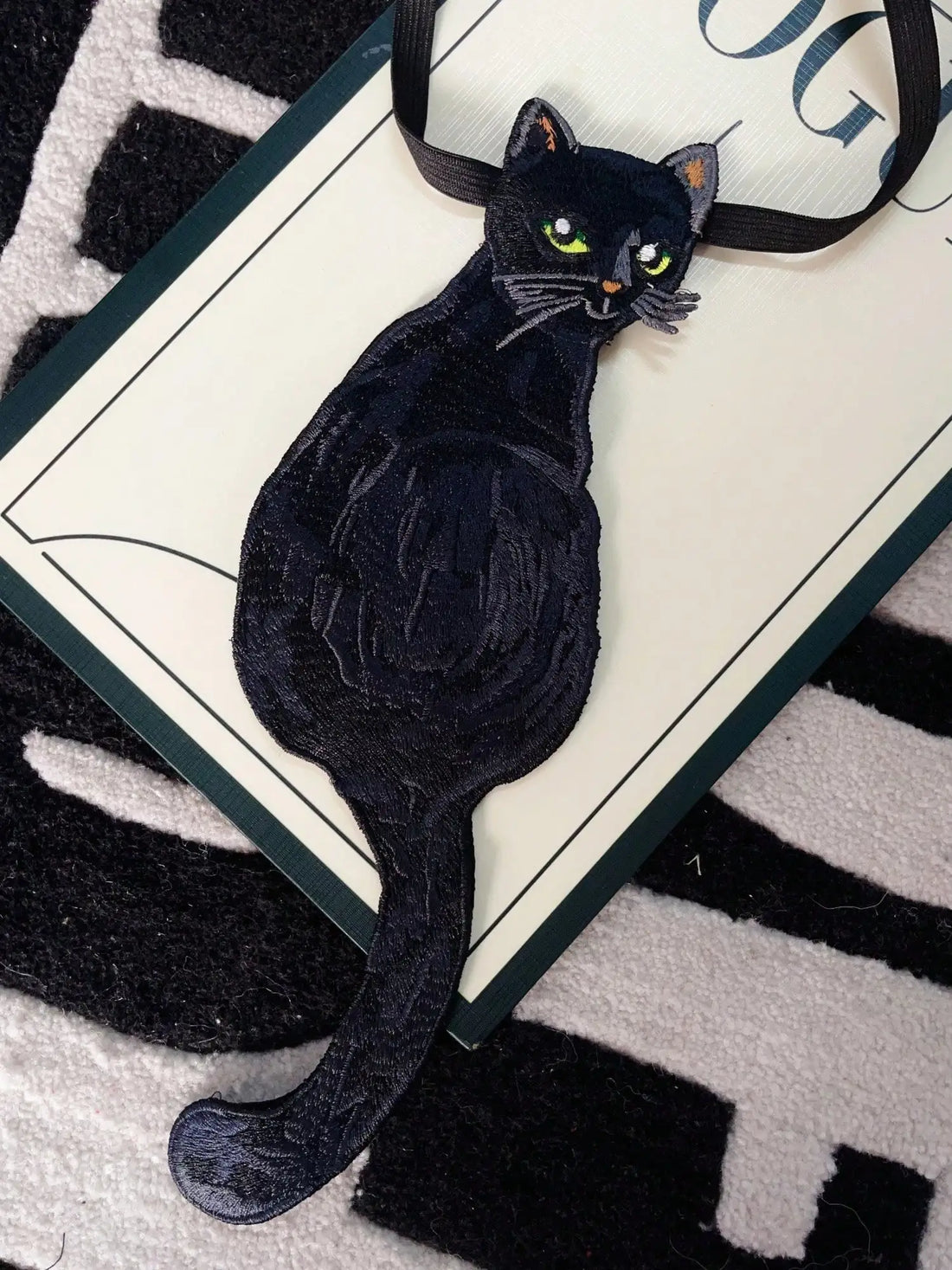 Embroidered Black Cat Tie - Floral Fawna