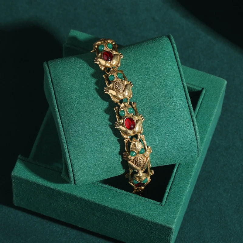 18K Gold Frog Plated Bracelet - Floral Fawna