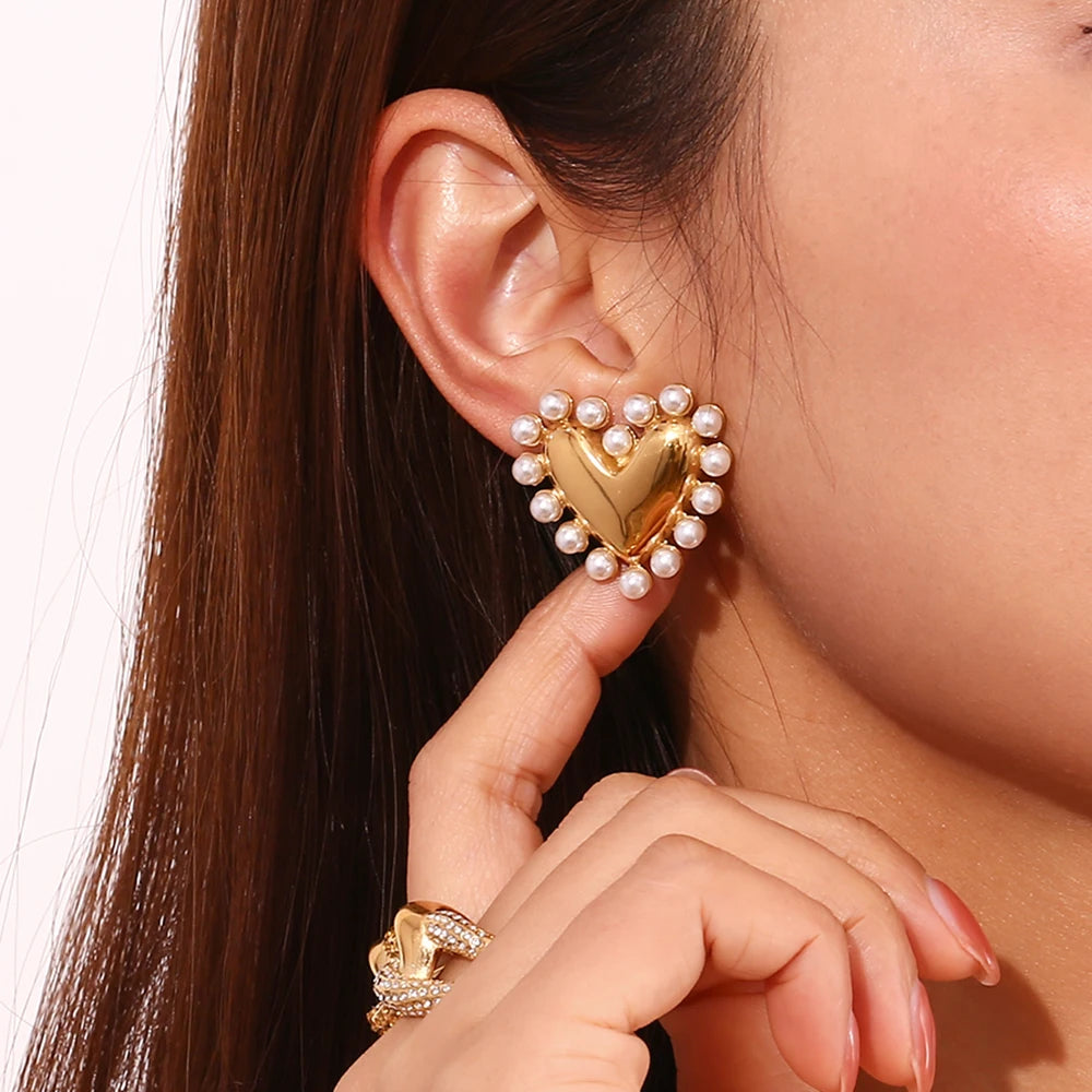 Heart &amp; Pearl Earrings - Floral Fawna