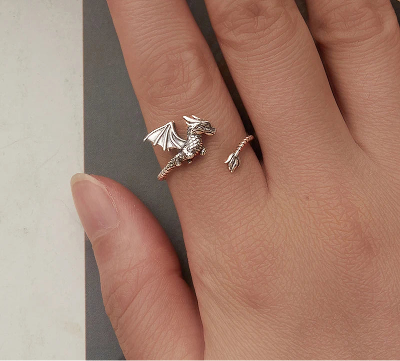 Sterling Silver Flying Dragon Ring - Floral Fawna