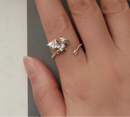 Sterling Silver Flying Dragon Ring - Floral Fawna