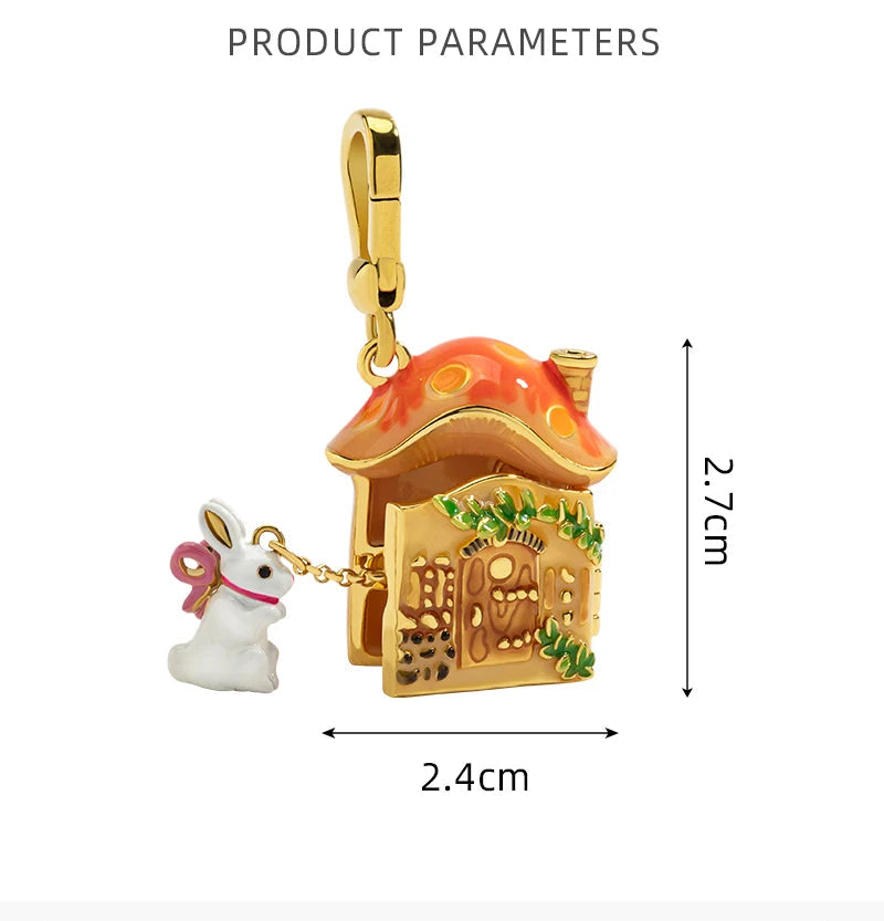 Rabbit &amp; Mushroom House Necklace - Floral Fawna