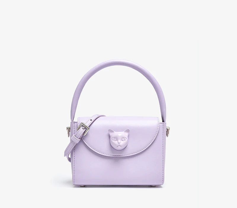 Leather Cat Face Handbag - Floral Fawna