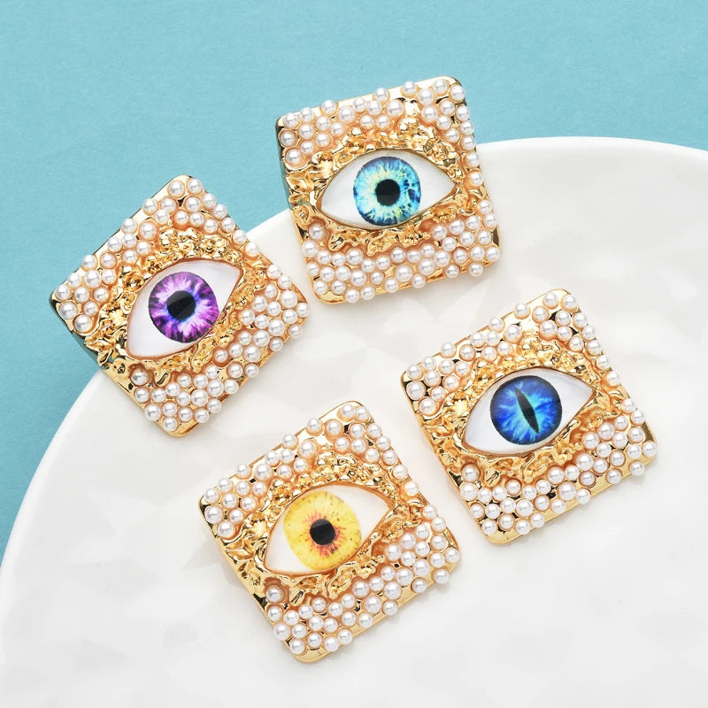 Pearl and Eye Square Brooch - Floral Fawna