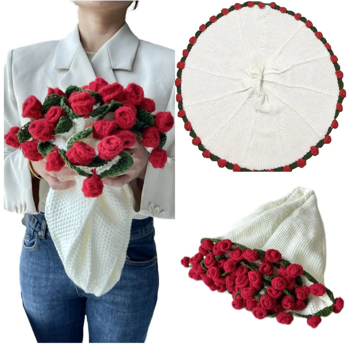 Red Rose Trim Circular Blanket - Floral Fawna
