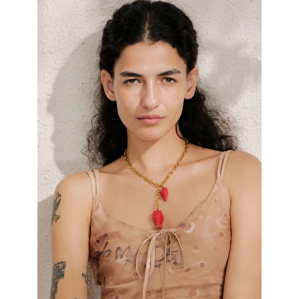 Gold Plated Strawberries Necklace