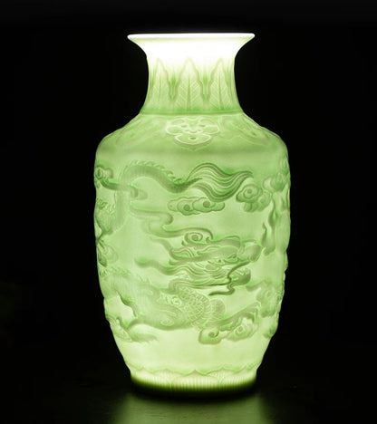 Ceramic Patterned Green Vase - Floral Fawna