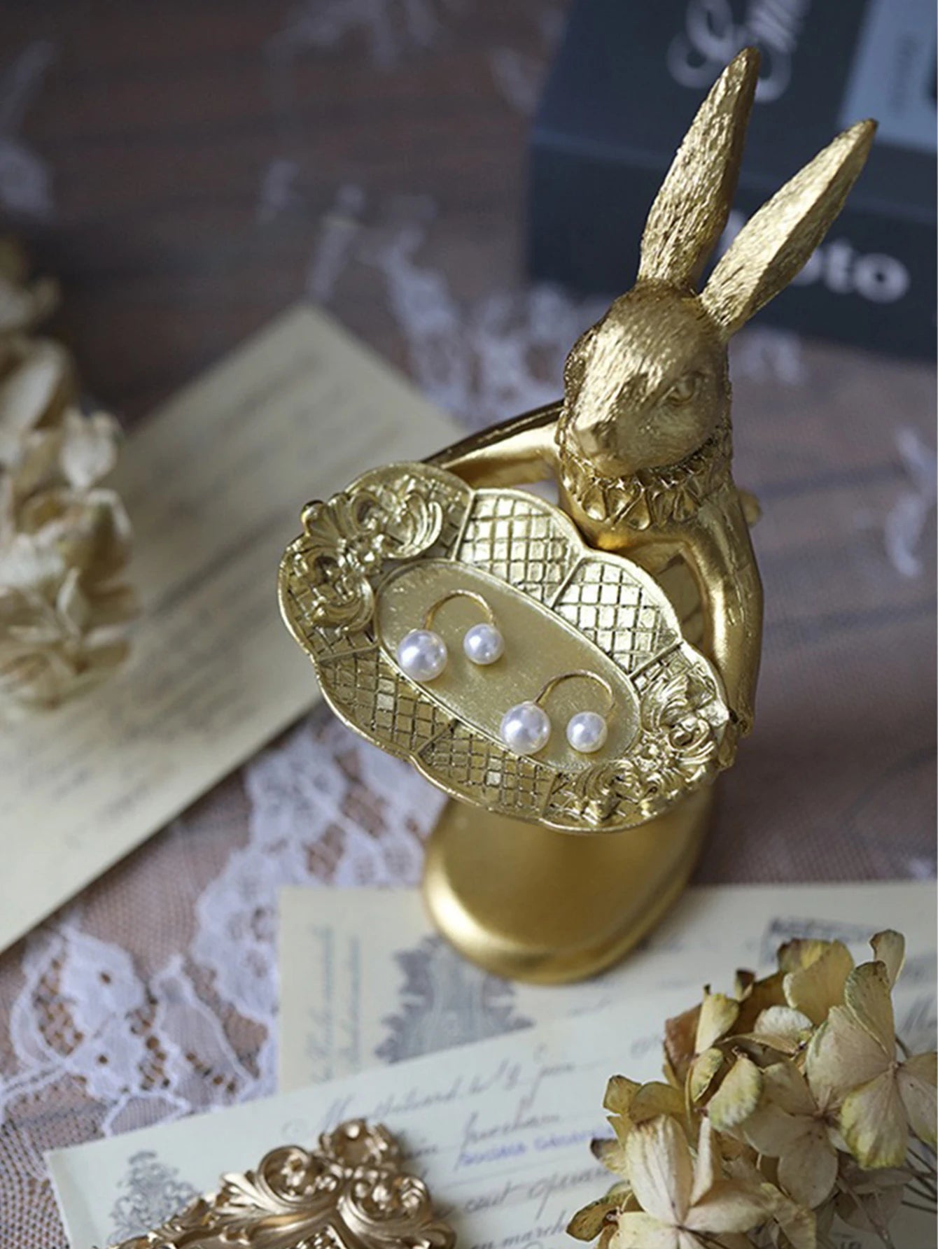 Gold Rabbit Trinket Dish - Floral Fawna