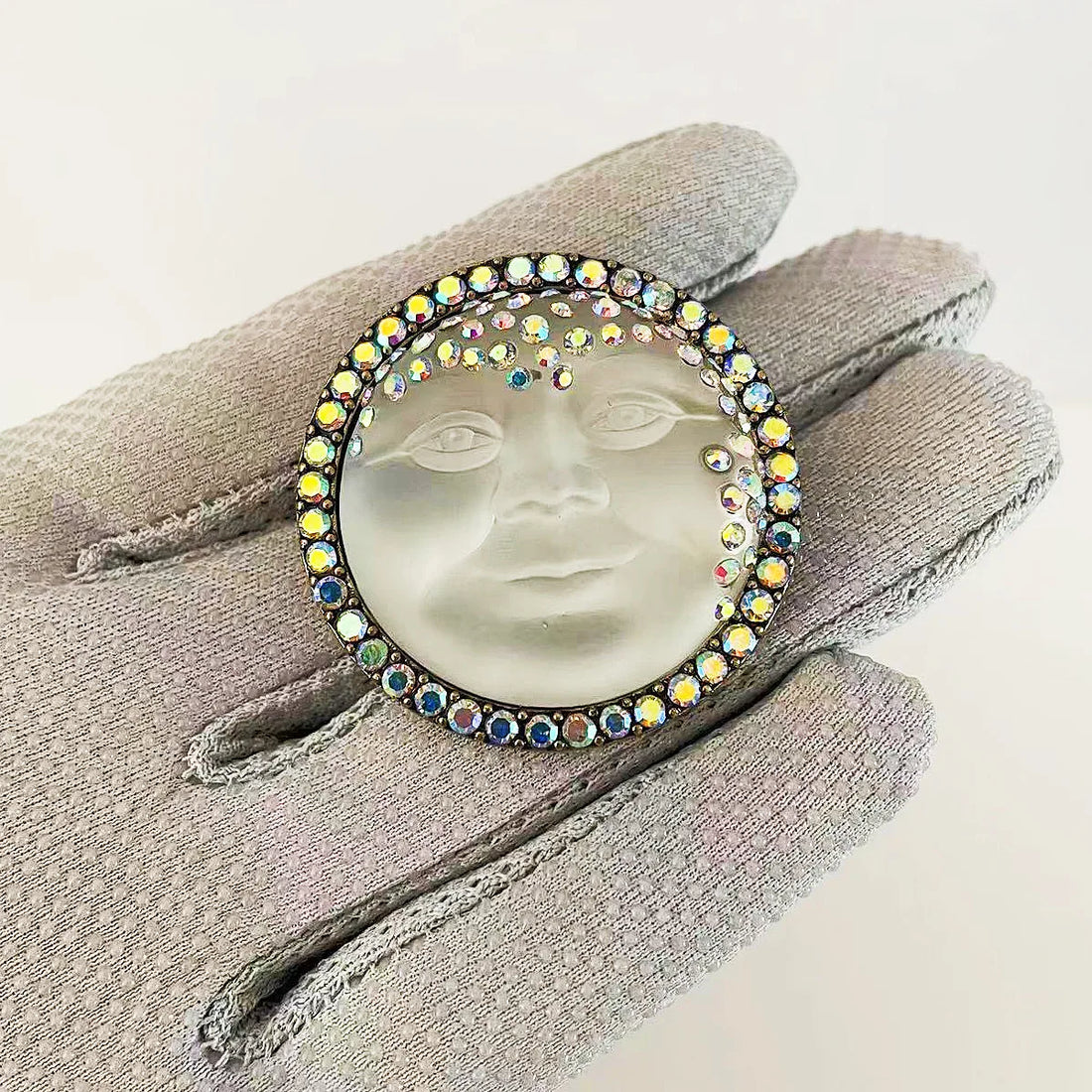 Rhinestone Moon Face Brooch - Floral Fawna