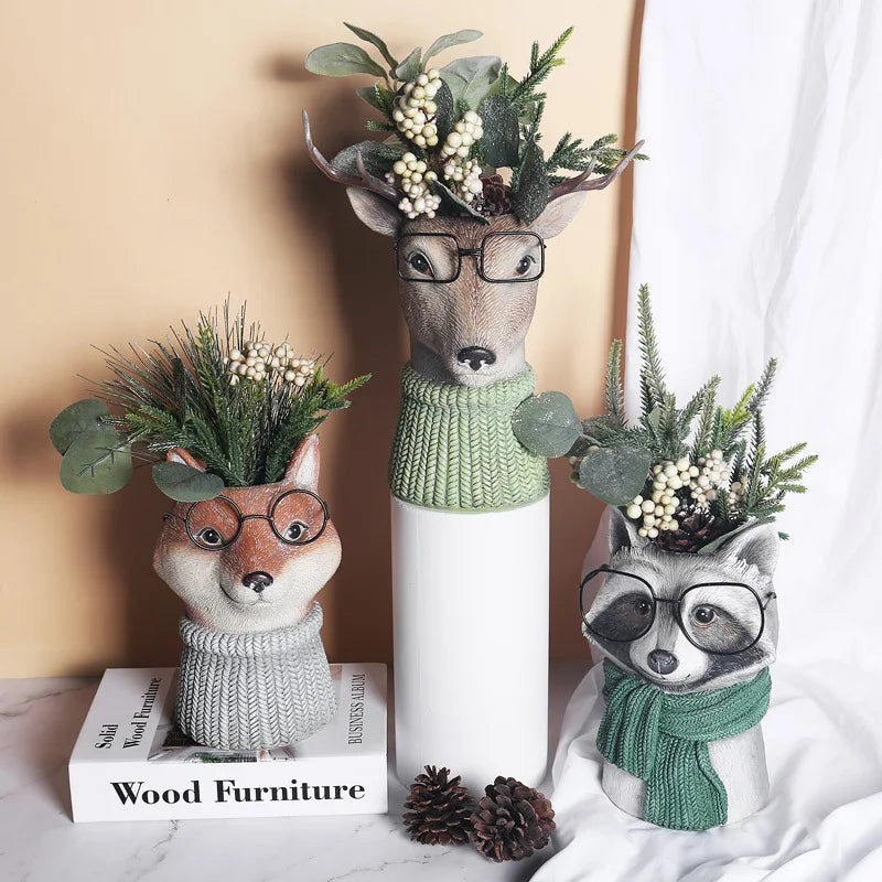 Animal Wearing Glasses Plant Pot - Floral Fawna