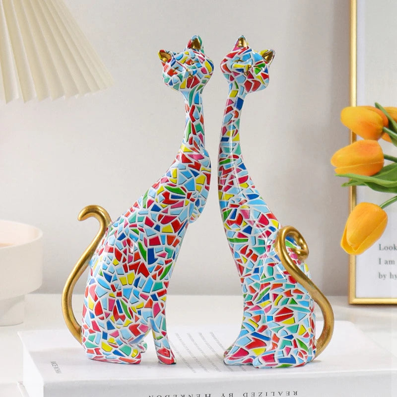 Two Cat Sculptures - Floral Fawna