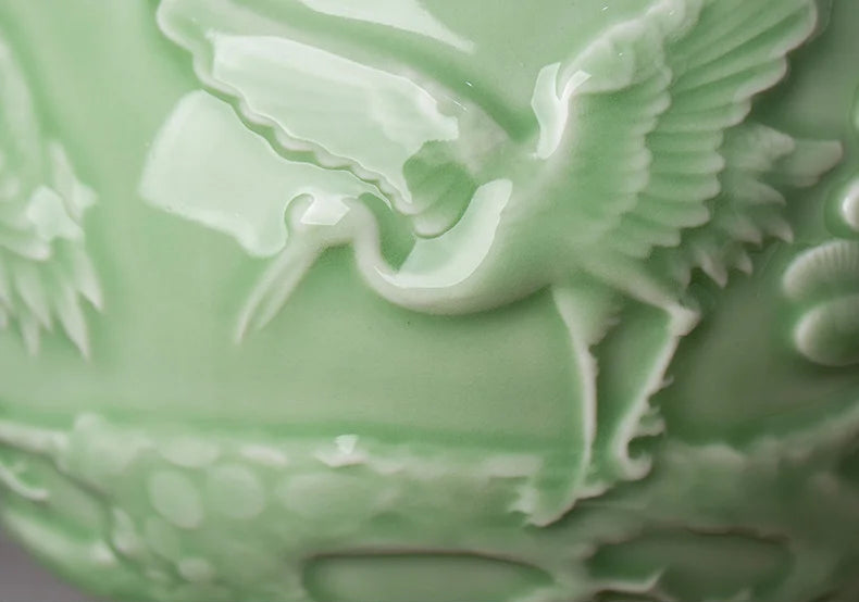 Ceramic Patterned Green Vase - Floral Fawna