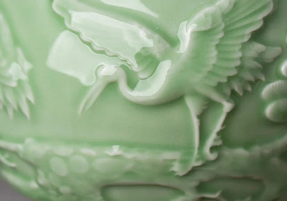 Ceramic Patterned Green Vase - Floral Fawna