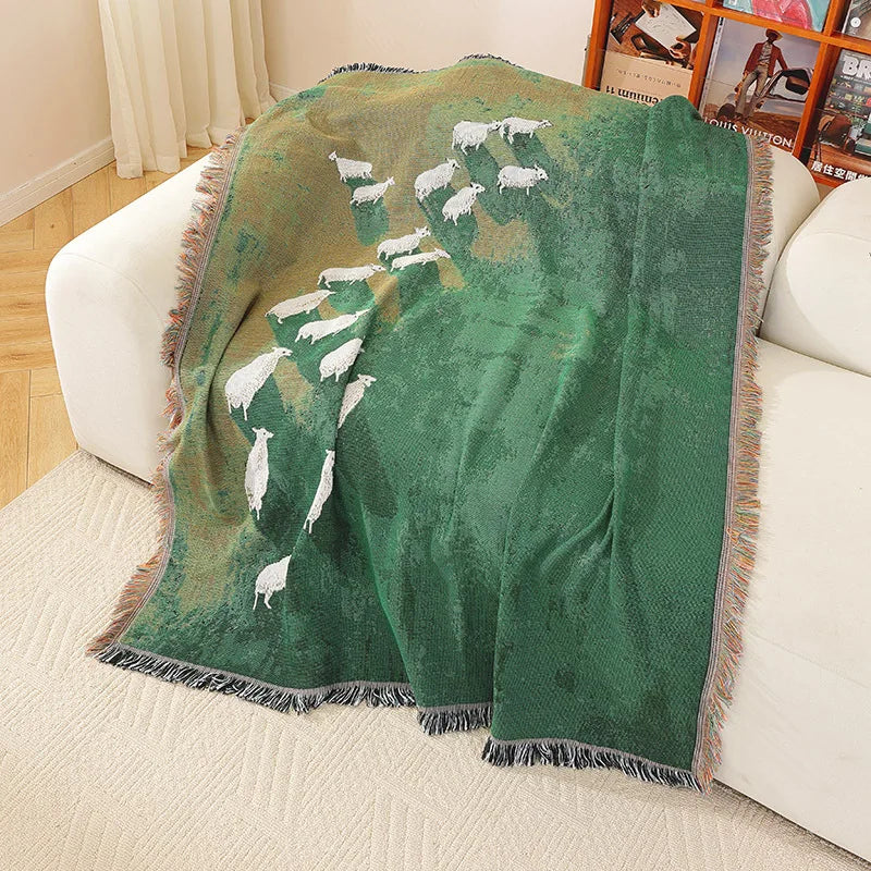 Farmyard Sheep Tassel Throw - Floral Fawna