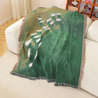 Farmyard Sheep Tassel Throw - Floral Fawna