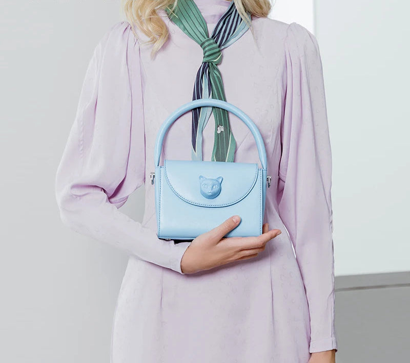 Leather Cat Face Handbag - Floral Fawna