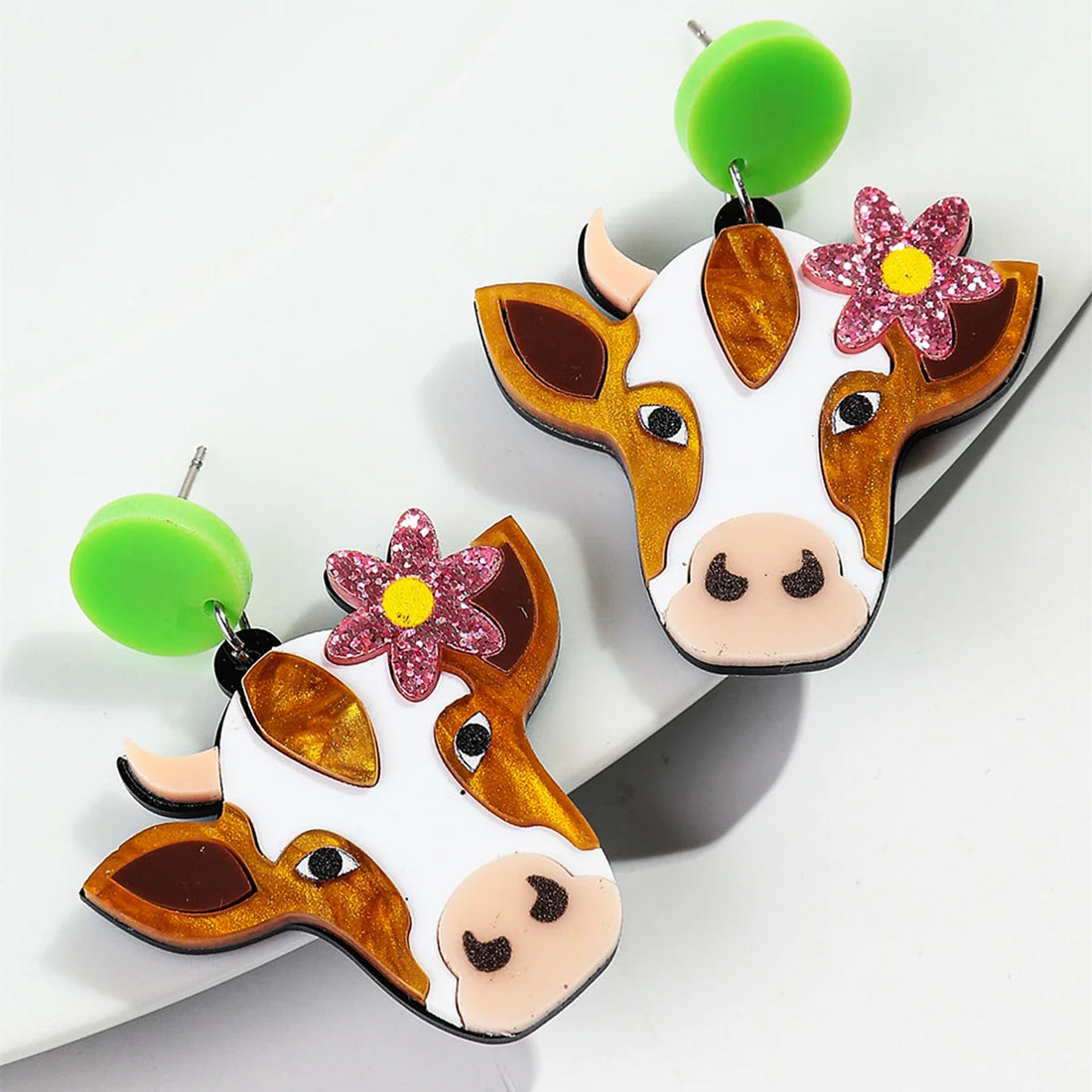 Acrylic Highland Cow Earrings - Floral Fawna