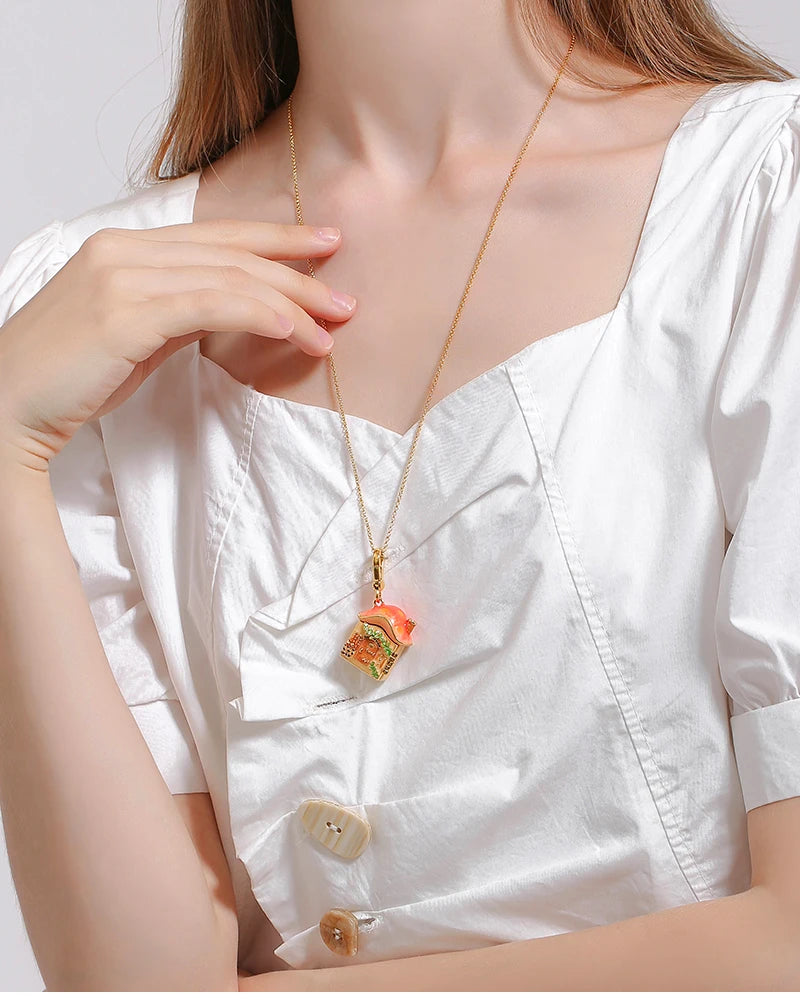 Rabbit &amp; Mushroom House Necklace - Floral Fawna