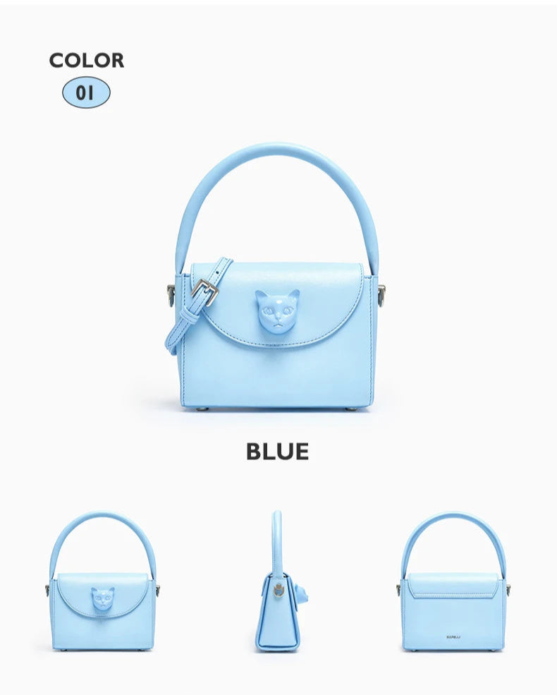 Leather Cat Face Handbag - Floral Fawna