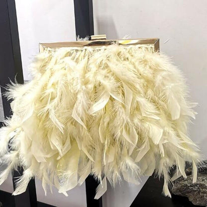 Gatsby Feather &amp; Pearl Evening Bag - Floral Fawna