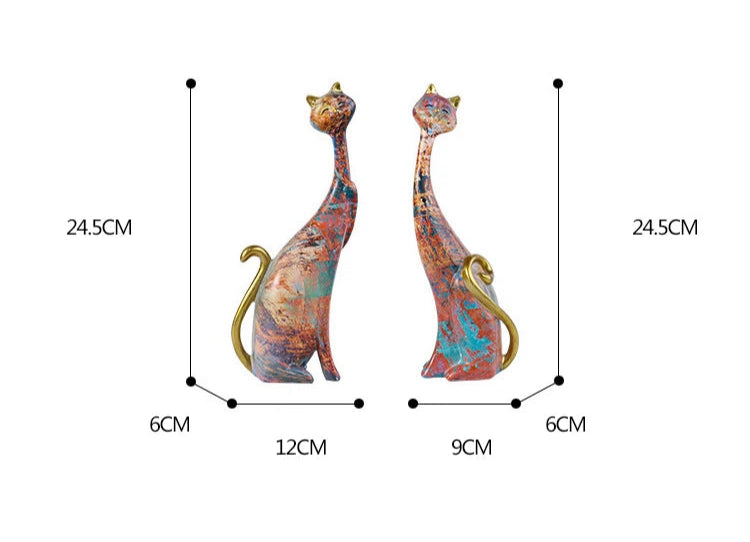 Two Cat Sculptures - Floral Fawna