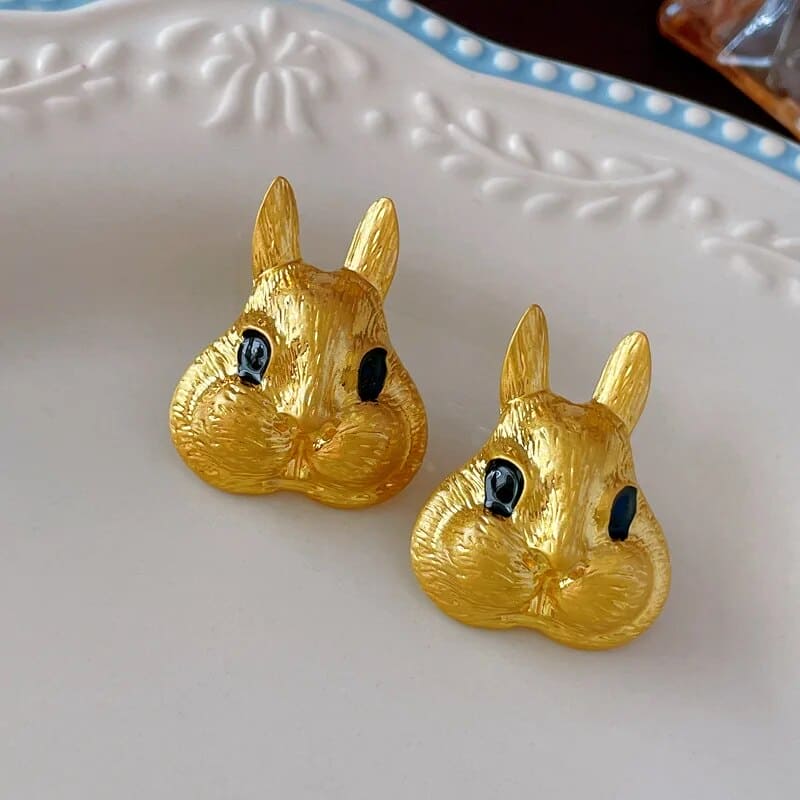 Statement Gold Bunny Earrings - Floral Fawna